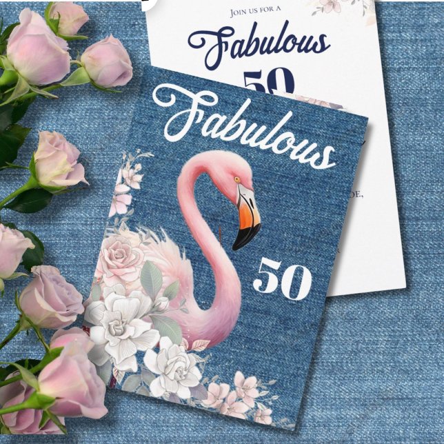 Invitación Fabuloso 50 Flamingo Cumpleaños Floral Rosa Elegan (Subido por el creador)