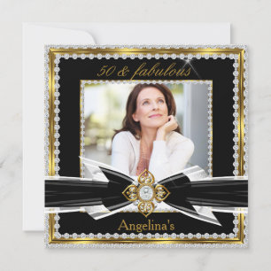 Invitación Fabuloso 50 Foto Negro Blanco Oro Diamante 2