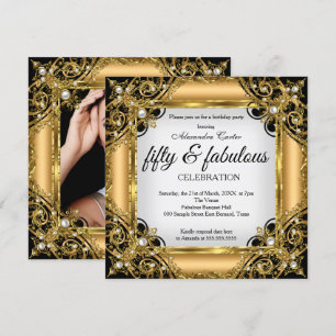 Invitación Fabuloso 50 Fotografía Black White Gold Party Birt