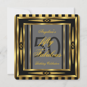 Invitación Fabuloso 50 Franja Gris Negro Dorado Art Deco