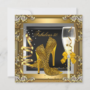 Invitación Fabuloso 50 Gold Leopard Black Champagne cumpleaño