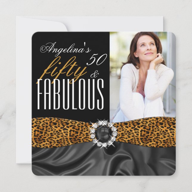 Invitación Fabuloso 50 Leopard Black Silk Birthday Party (Anverso)