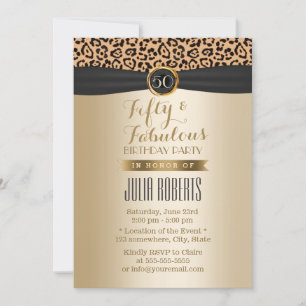 Invitación Fabuloso 50 Leopard Moden Black & Gold