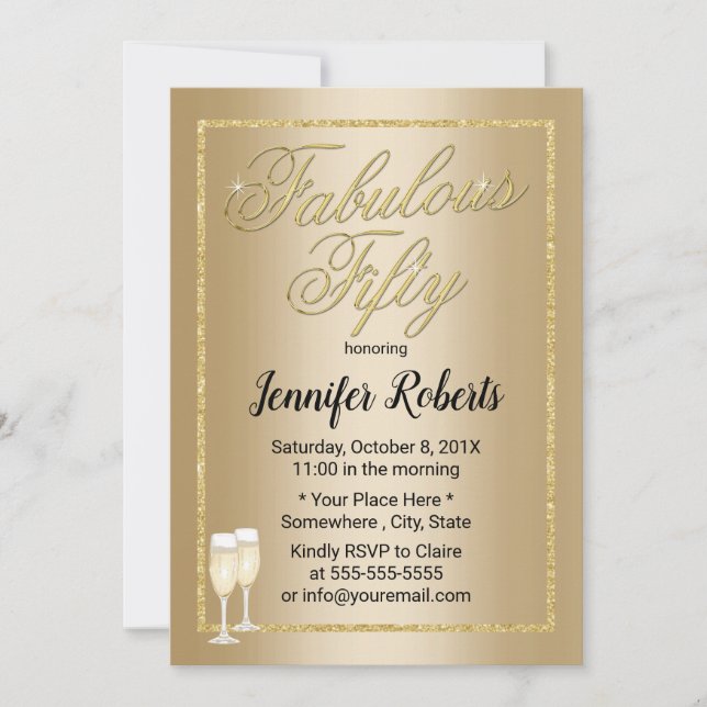 Invitación Fabuloso 50 Modern Gold Caligraphy Cincuenta Cumpl (Anverso)