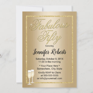 Invitación Fabuloso 50 Modern Gold Caligraphy Cincuenta Cumpl