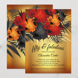 Invitación Fabuloso 50 Naranja rojo dorado fiesta hibiscus ne