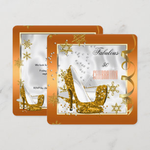 Invitación Fabuloso 50 Naranjas Gold White Heels Fiesta de cu