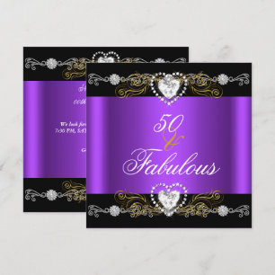 Invitación Fabuloso 50 Negro Plateado Dorado Cumpleaños 50