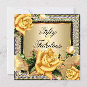 Invitación Fabuloso 50 Oro Rosa Amarillo Negro Cumpleaños