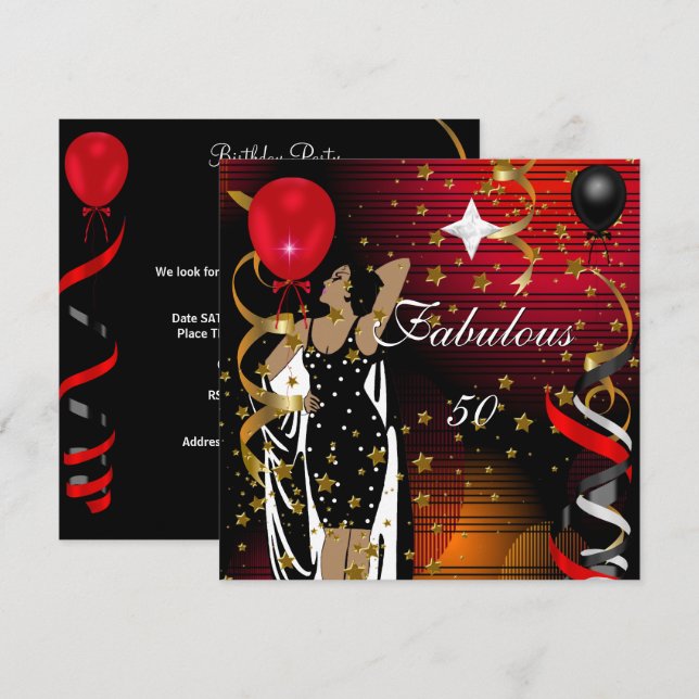 Invitación Fabuloso 50 Partido de los Cincuenta Años Estrella (Anverso / Reverso)