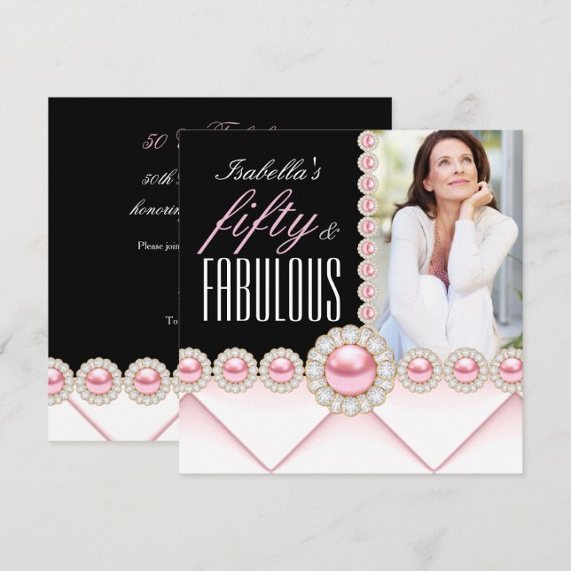 Invitación Fabuloso 50 Perla Rosa Foto Elegante Cumpleaños (Anverso / Reverso)