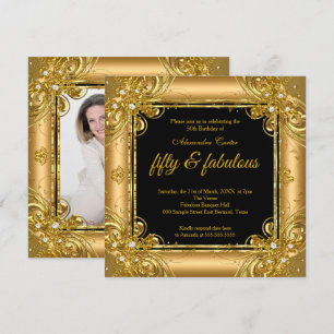 Invitación Fabuloso 50 Photo Gold negro Diamond cumpleaños