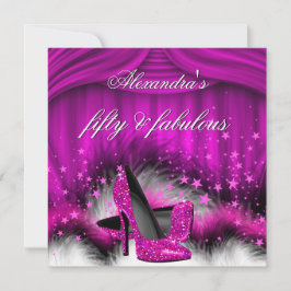 Invitación Fabuloso 50 Plum Tos Altos Rosados Feathers Cumple
