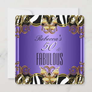 Invitación Fabuloso 50 Purpura Dorado Negro Blanco Cebra