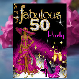 Invitación Fabuloso 50 Purpurina Fiesta Vestido rosa caliente