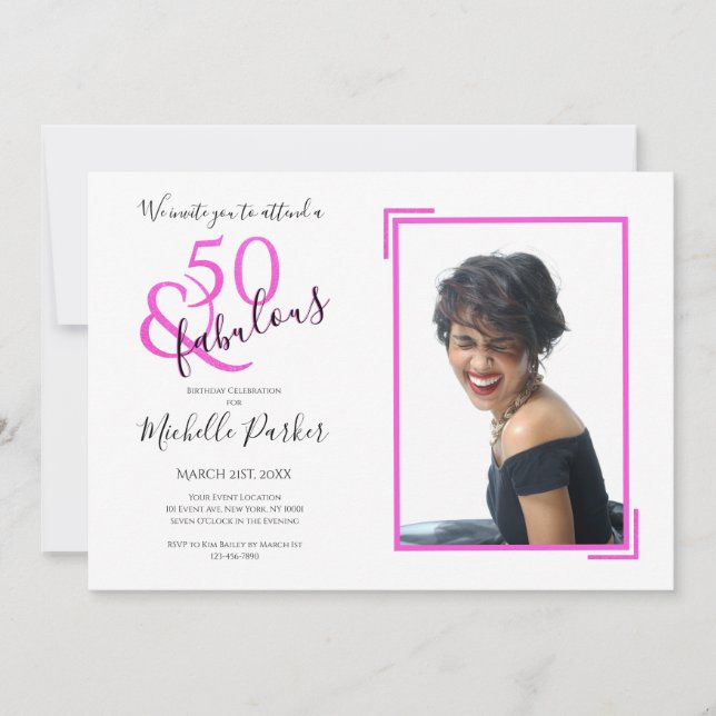 Invitación Fabuloso 50 Purpurina Hot Pink 50 cumpleaños (Anverso)
