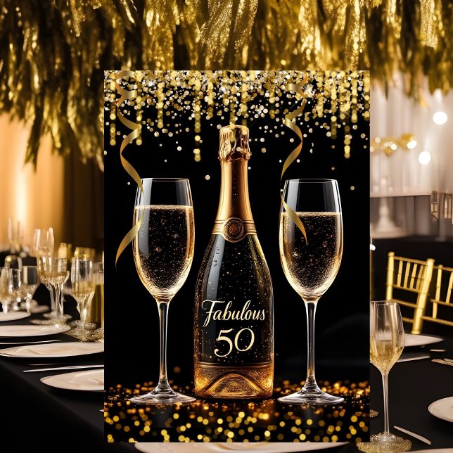 Invitación Fabuloso 50 Purpurinas Dorado Black Champagne Spar (Subido por el creador)