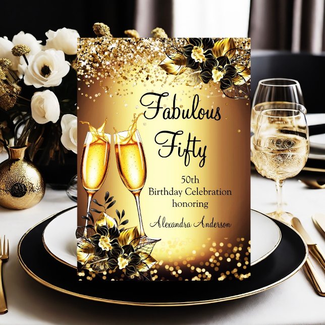 Invitación Fabuloso 50 Purpurinas Dorado Bronce Negro Champag (Subido por el creador)