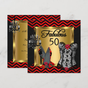 Invitación Fabuloso 50 Red Black Stripe Heels Flirty Fiesta