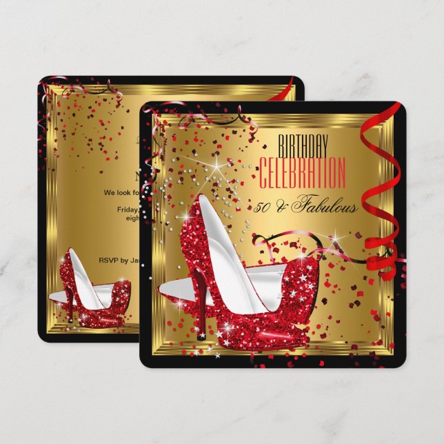 Invitación Fabuloso 50 Red High Heels Fiesta de cumpleaños de (Anverso / Reverso)