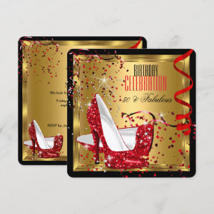 Invitación Fabuloso 50 Red High Heels Fiesta de cumpleaños de