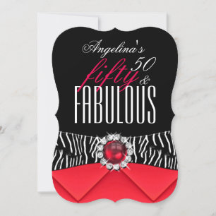 Invitación Fabuloso 50 Red Zebra Black White Birthday Party 2