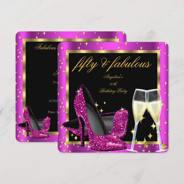 Invitación Fabuloso 50 Ricos Tacones De Champagne Rosado Cump (Anverso / Reverso)