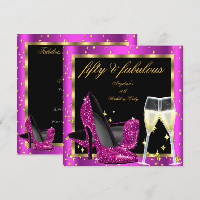 Invitación Fabuloso 50 Ricos Tacones De Champagne Rosado Cump (Anverso / Reverso)