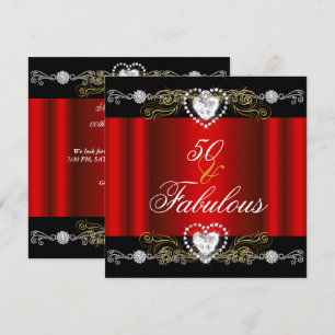 Invitación Fabuloso 50 Rojo Negro Plateado Dorado Cumpleaños 