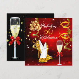 Invitación Fabuloso 50 Rojo Oro Alto Tacón Champán Fiesta 2