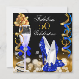 Invitación Fabuloso 50 Royal Blue Black Gold Party
