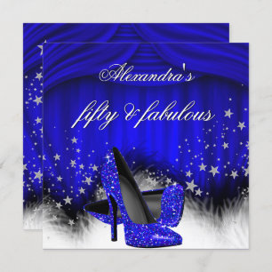 Invitación Fabuloso 50 Royal Blue High Heels Feather Cumpleañ
