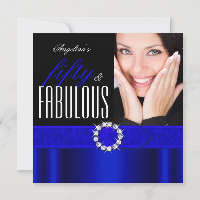 Invitación Fabuloso 50 Royal Blue Photo Birthday Party (Anverso)