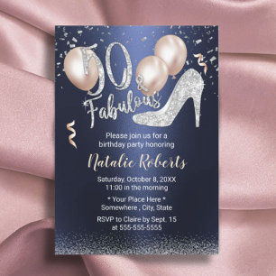 Invitación Fabuloso 50 Silver High Heel Navy 50 cumpleaños