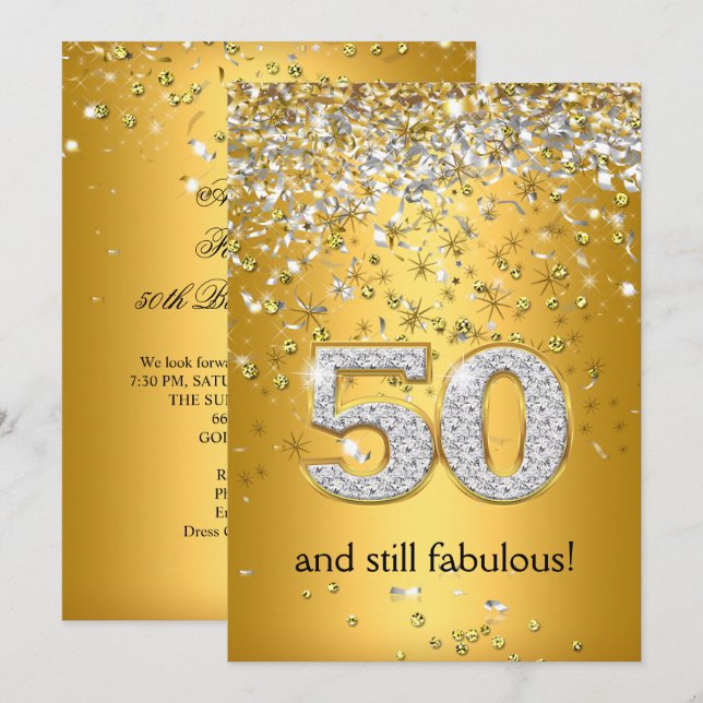 Invitación Fabuloso 50 Silver Streamers 50 cumpleaños (Anverso / Reverso)