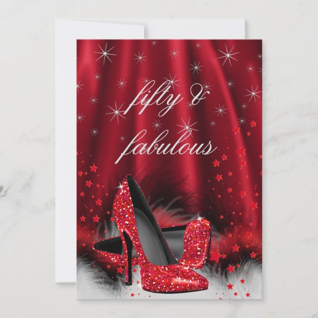Invitación Fabuloso 50 tacones altos rojos Black Silver Cumpl (Anverso)
