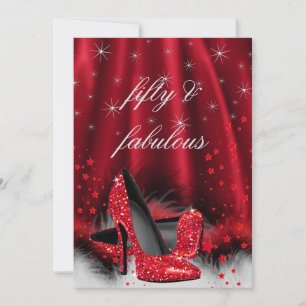 Invitación Fabuloso 50 tacones altos rojos Black Silver Cumpl