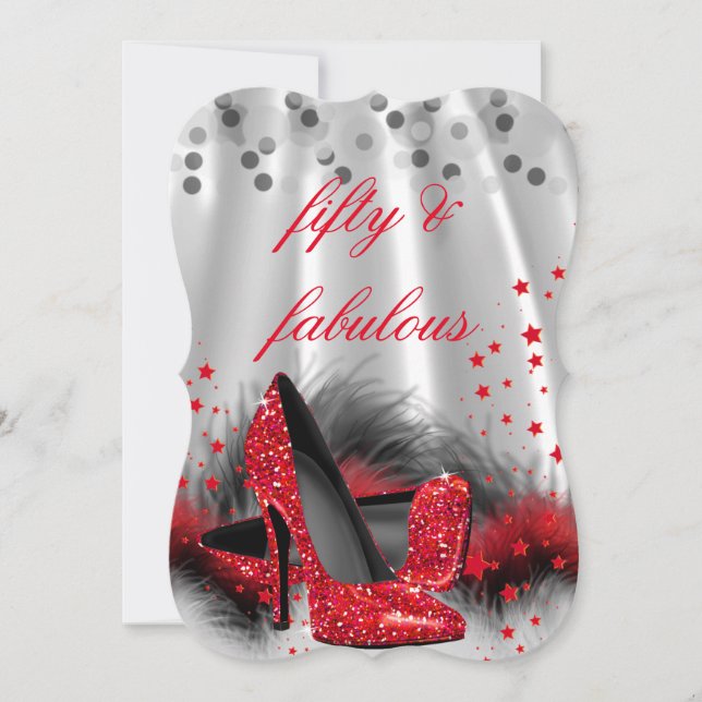 Invitación Fabuloso 50 tacones altos rojos Black Silver Cumpl (Anverso)