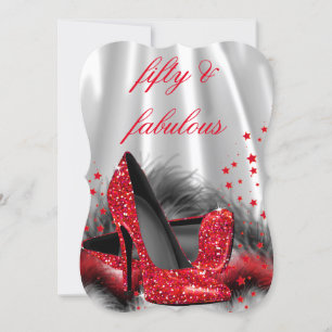 Invitación Fabuloso 50 tacones altos rojos Black Silver Cumpl