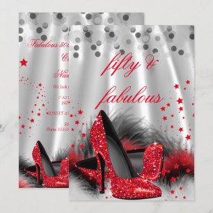 Invitación Fabuloso 50 tacones altos rojos Black Silver Cumpl