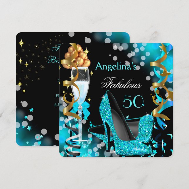 Invitación Fabuloso 50 tacones azules Verde azulados Fiesta d (Anverso / Reverso)