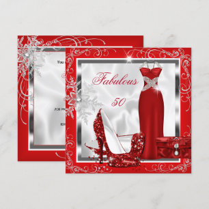 Invitación Fabuloso 50 tacones de Fiesta de plata roja S7