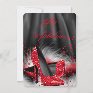 Invitación Fabuloso 50 tacones rojos altos cumpleaños de seda