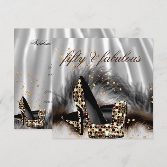 Invitación Fabuloso 50 talones de plata de oro de chocolate c (Anverso / Reverso)