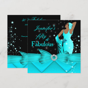 Invitación Fabuloso 50 Verde azulada Glamorosa mujer retro cu