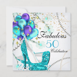 Invitación Fabuloso 50 Verde azulado Blue High Heels Cumpleañ