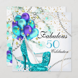 Invitación Fabuloso 50 Verde azulado Blue High Heels Cumpleañ