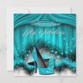 Invitación Fabuloso 50 Verde azulados Blue High Heels Feather