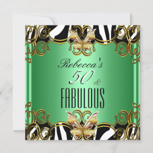 Invitación Fabuloso 50 Verde Dorado Negro Blanco Cebra