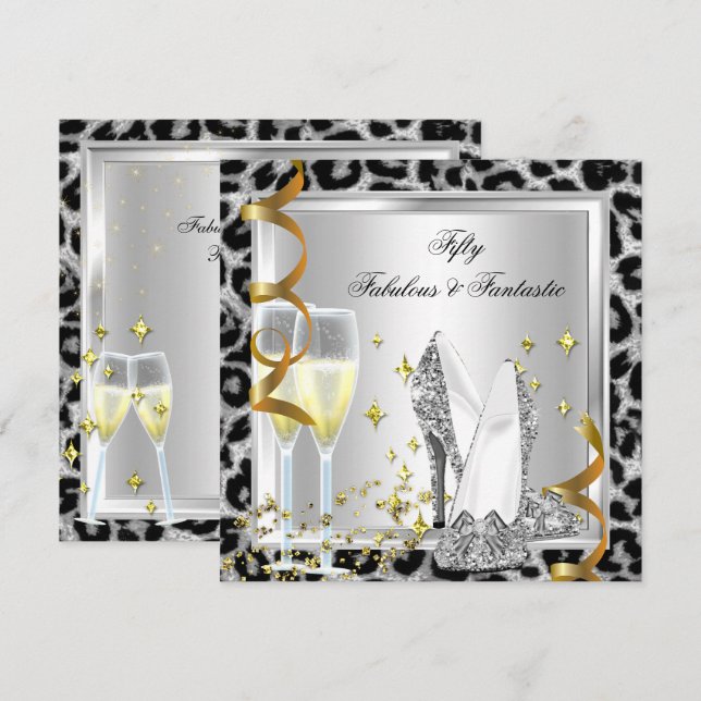 Invitación Fabuloso 50 y fantástico cumpleaños del leopardo p (Anverso / Reverso)